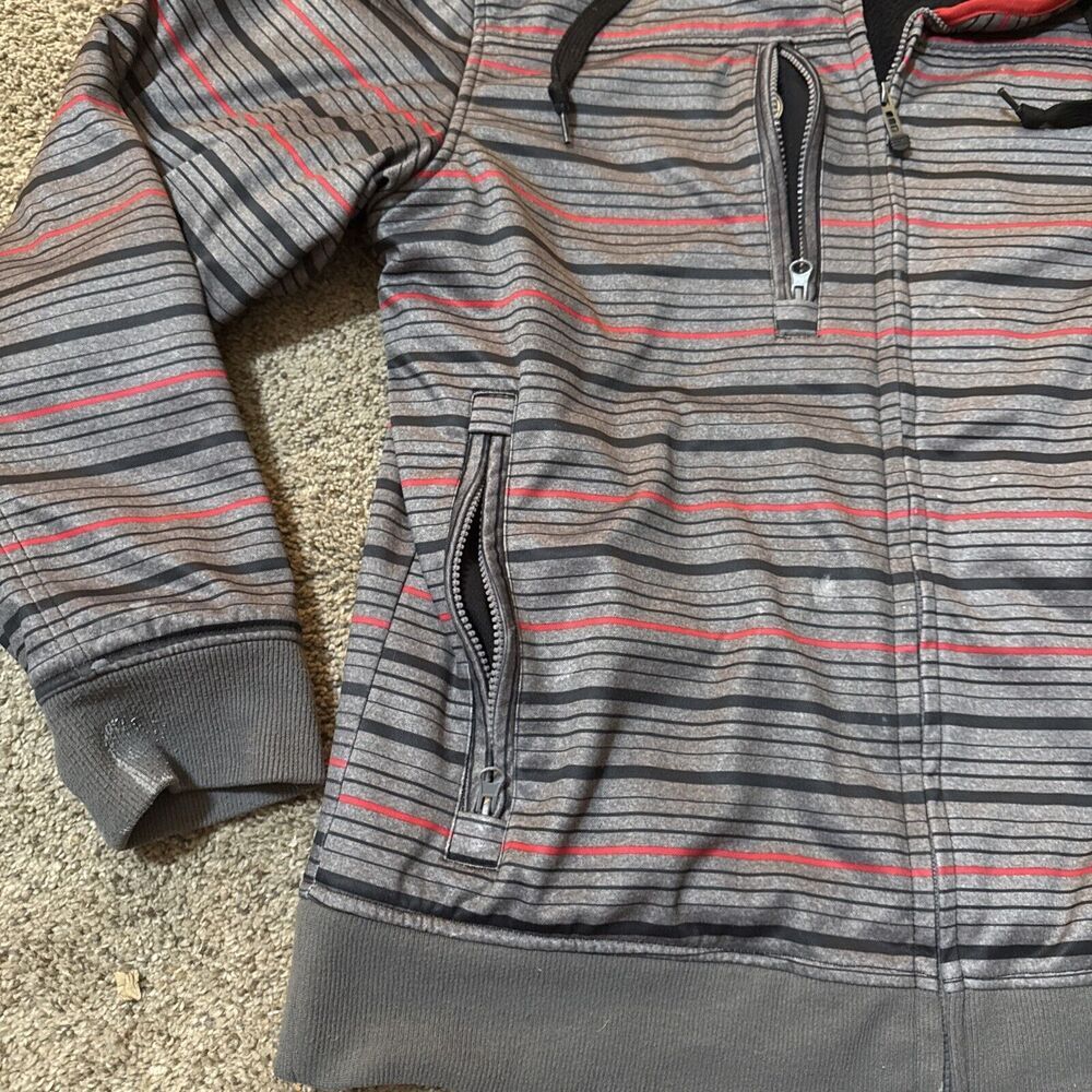Empyre Jacket Mens Large Stripe Grey Snowboarding Technical Bonded Fleece Ski - Picture 2 of 11
